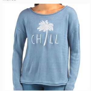 Marled embroidered "Chill" palm tree crewneck sweater